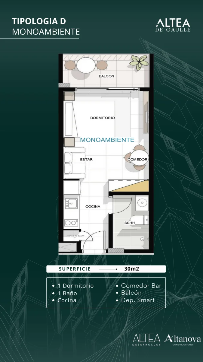 Monoambiente — 30 m²