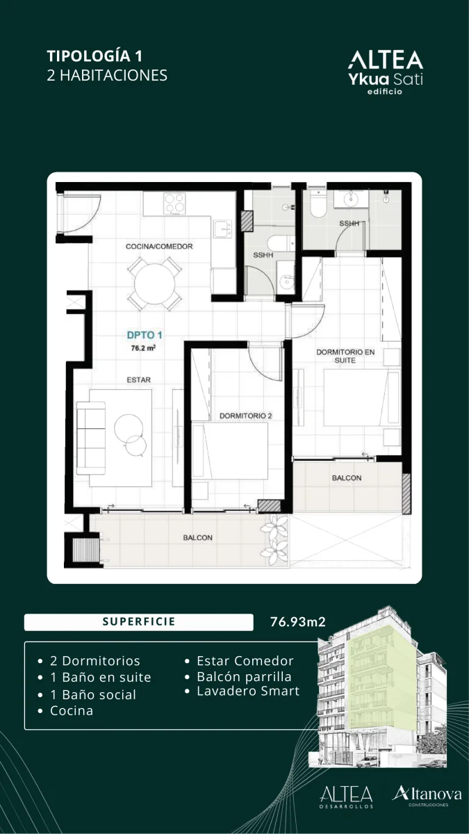 2 Habitaciones — 75,3–80,3 m²