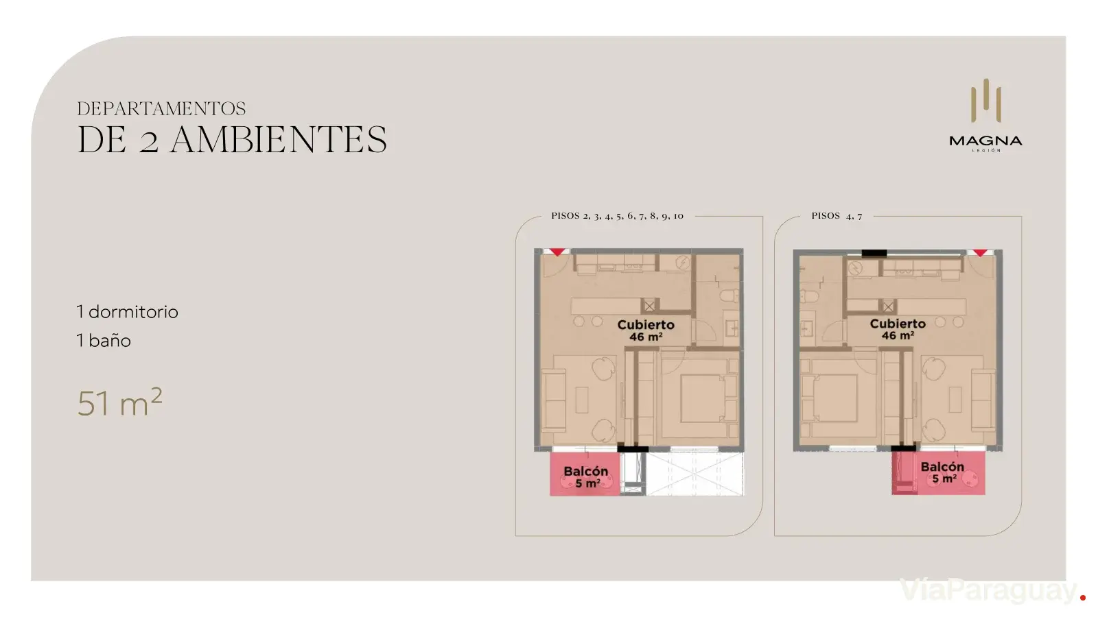 1 Dormitorio — 51 m²