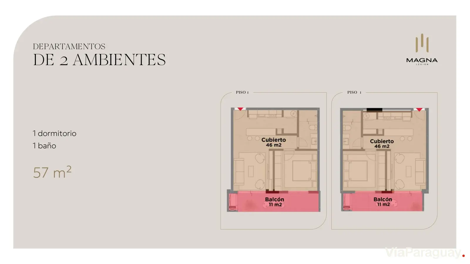 1 Dormitorio — 57 m²