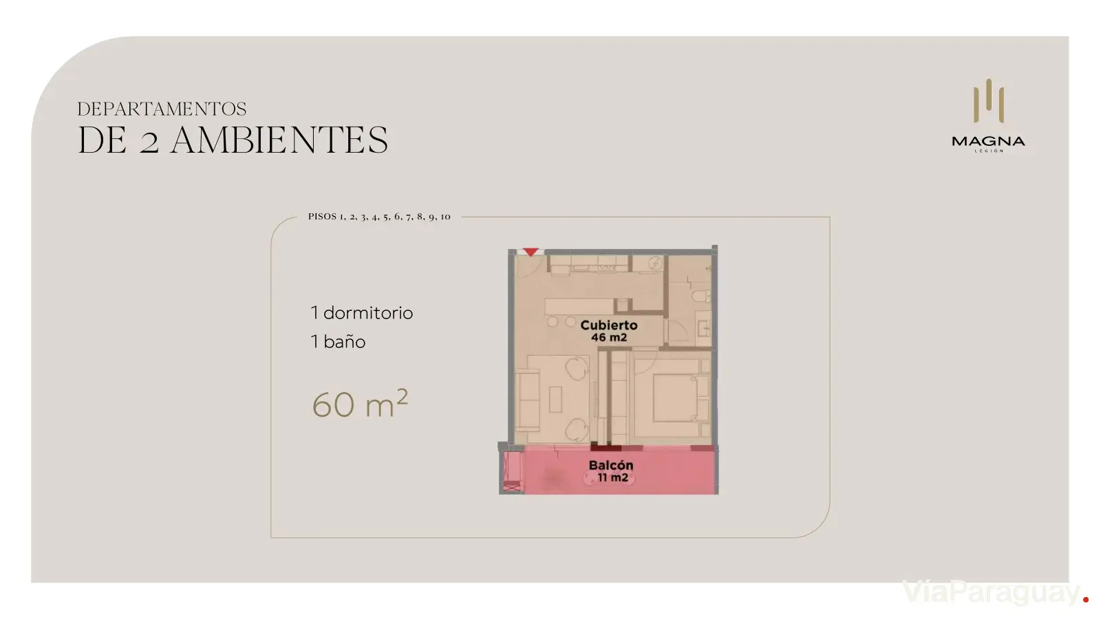 1 Dormitorio — 60 m²