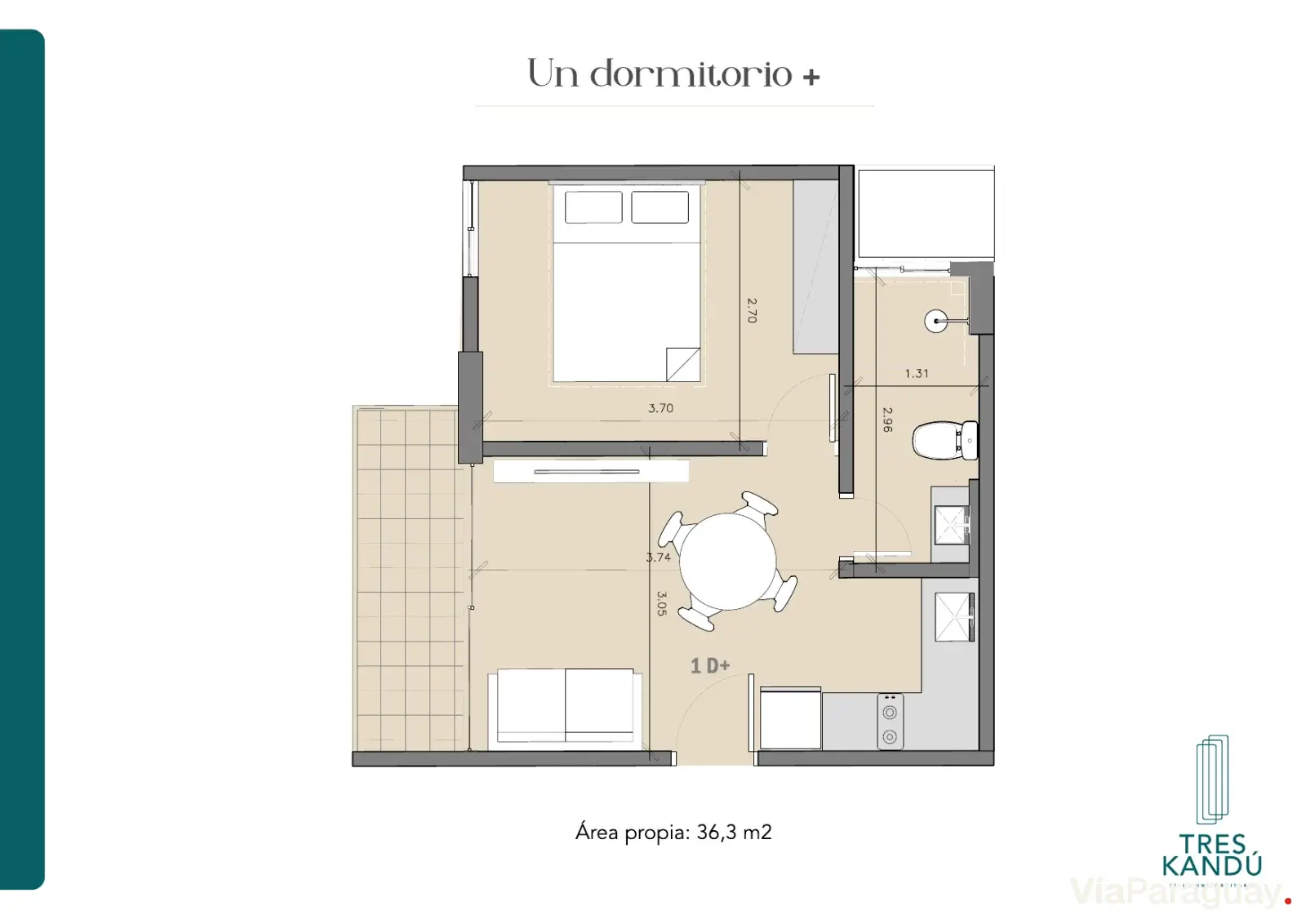 1 Dormitorio Plus — 36,3 m²