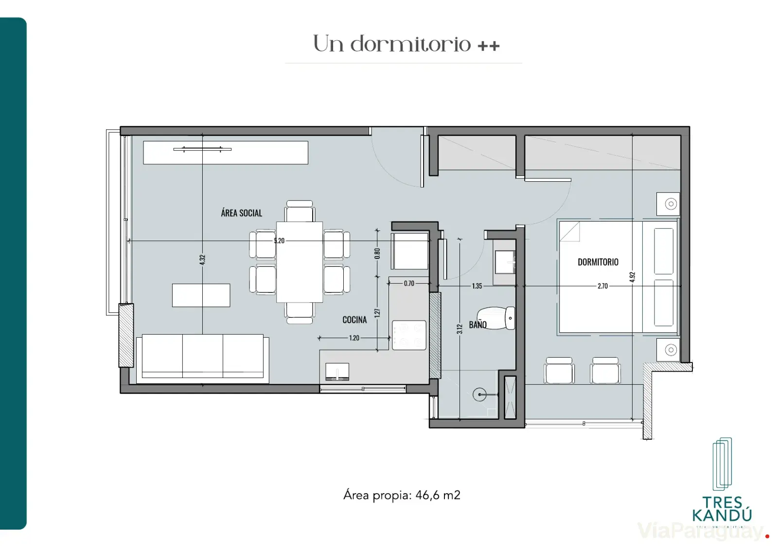 1 Dormitorio ++ — 46,6 m²