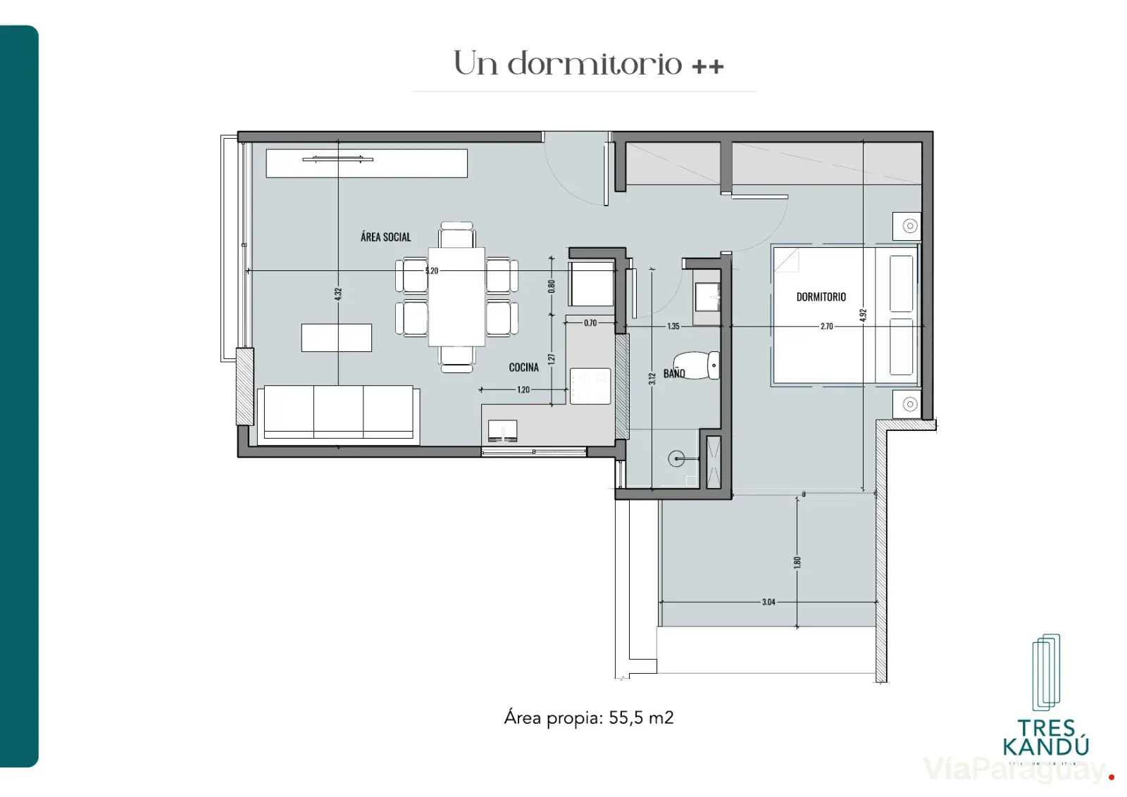 1 Dormitorio ++ — 55,5 m²