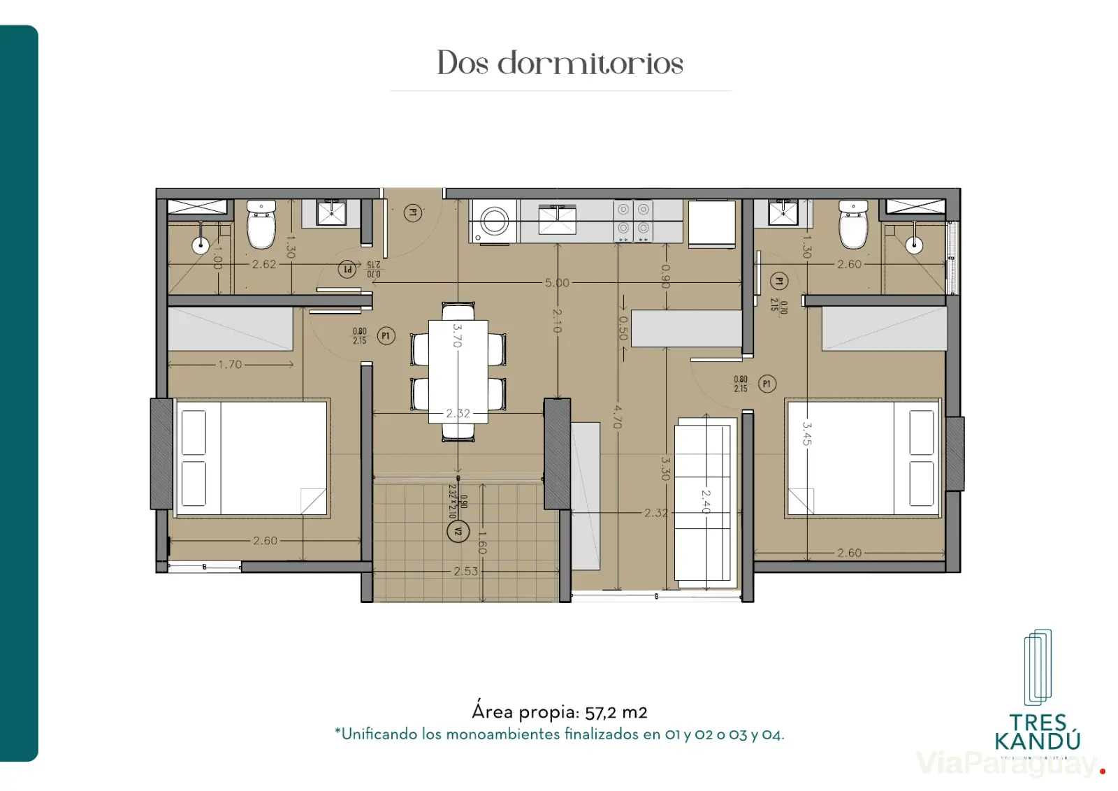 2 Dormitorios — 57,2 m²