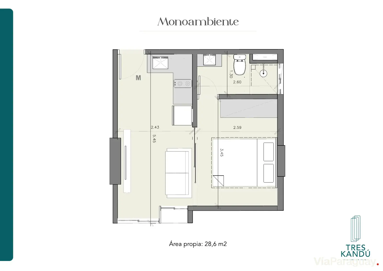 Monoambiente — 28,6 m² (Variante A)