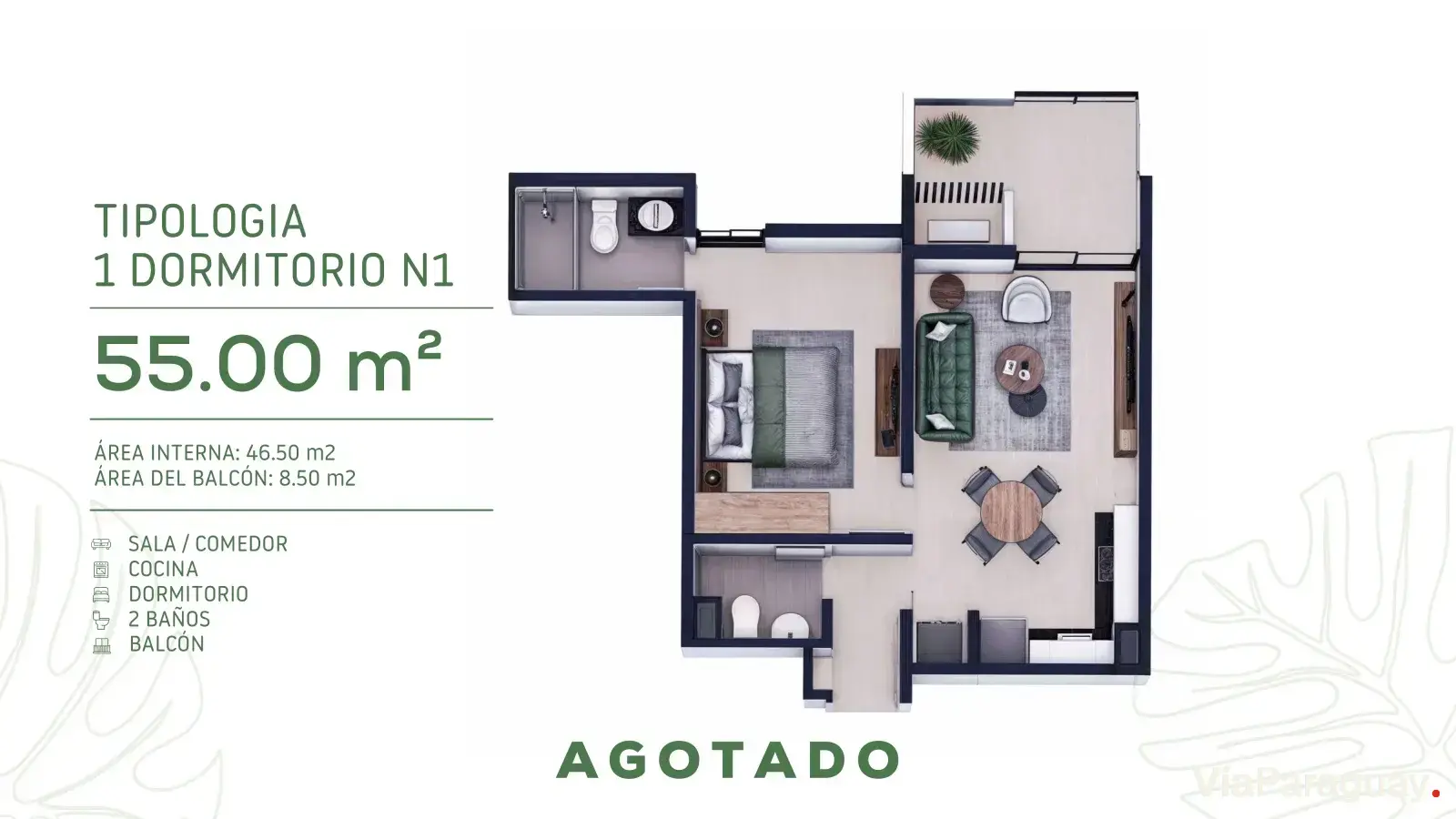 1 Dormitorio N1 — 55 m² (Agotado)