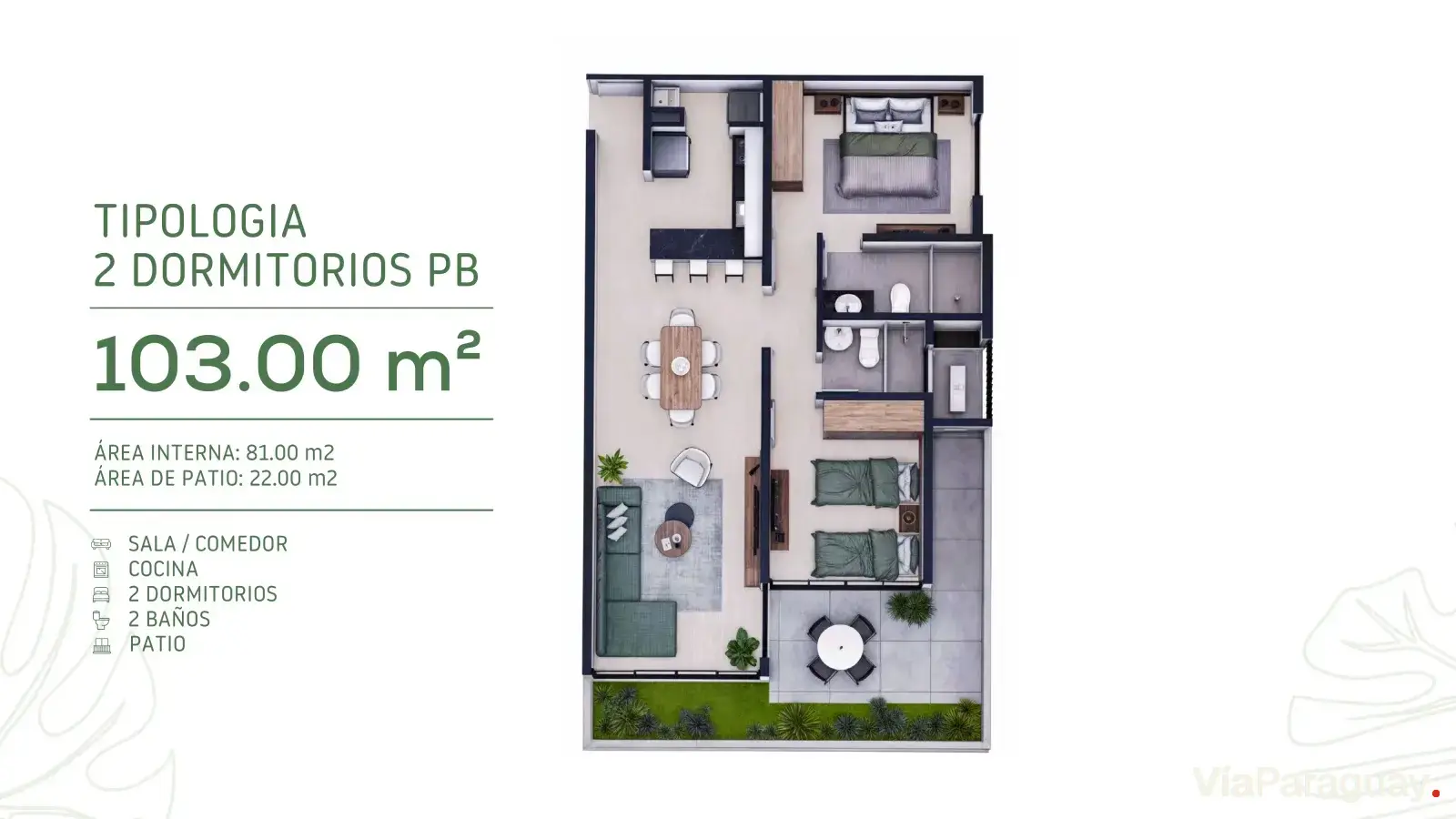 2 Dormitorios Planta Baja — 103 m²