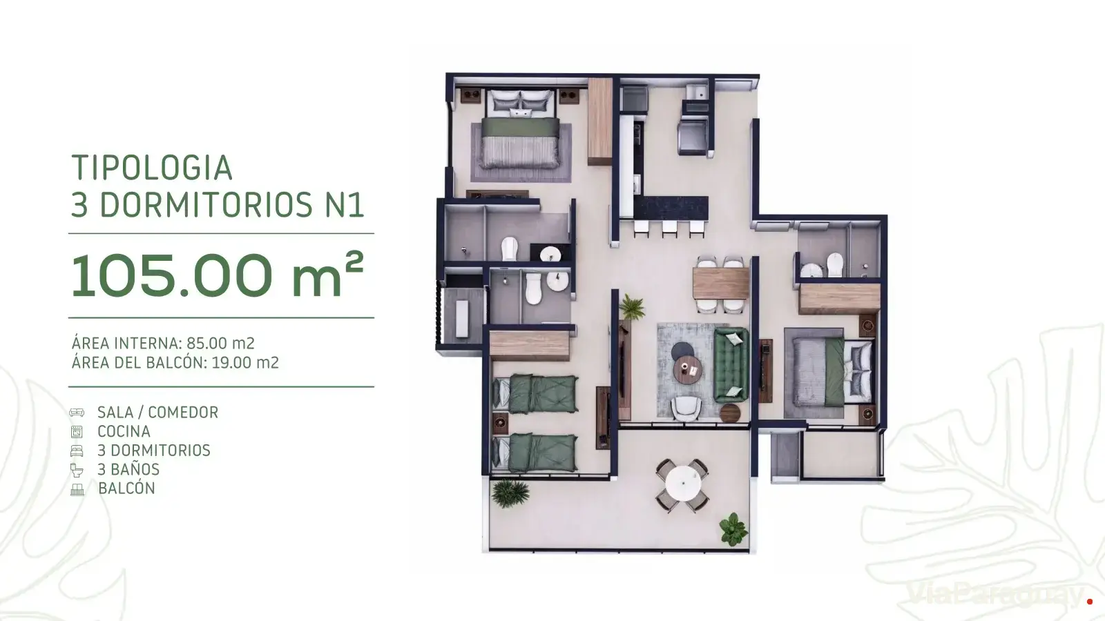 3 Dormitorios N1 — 105 m²
