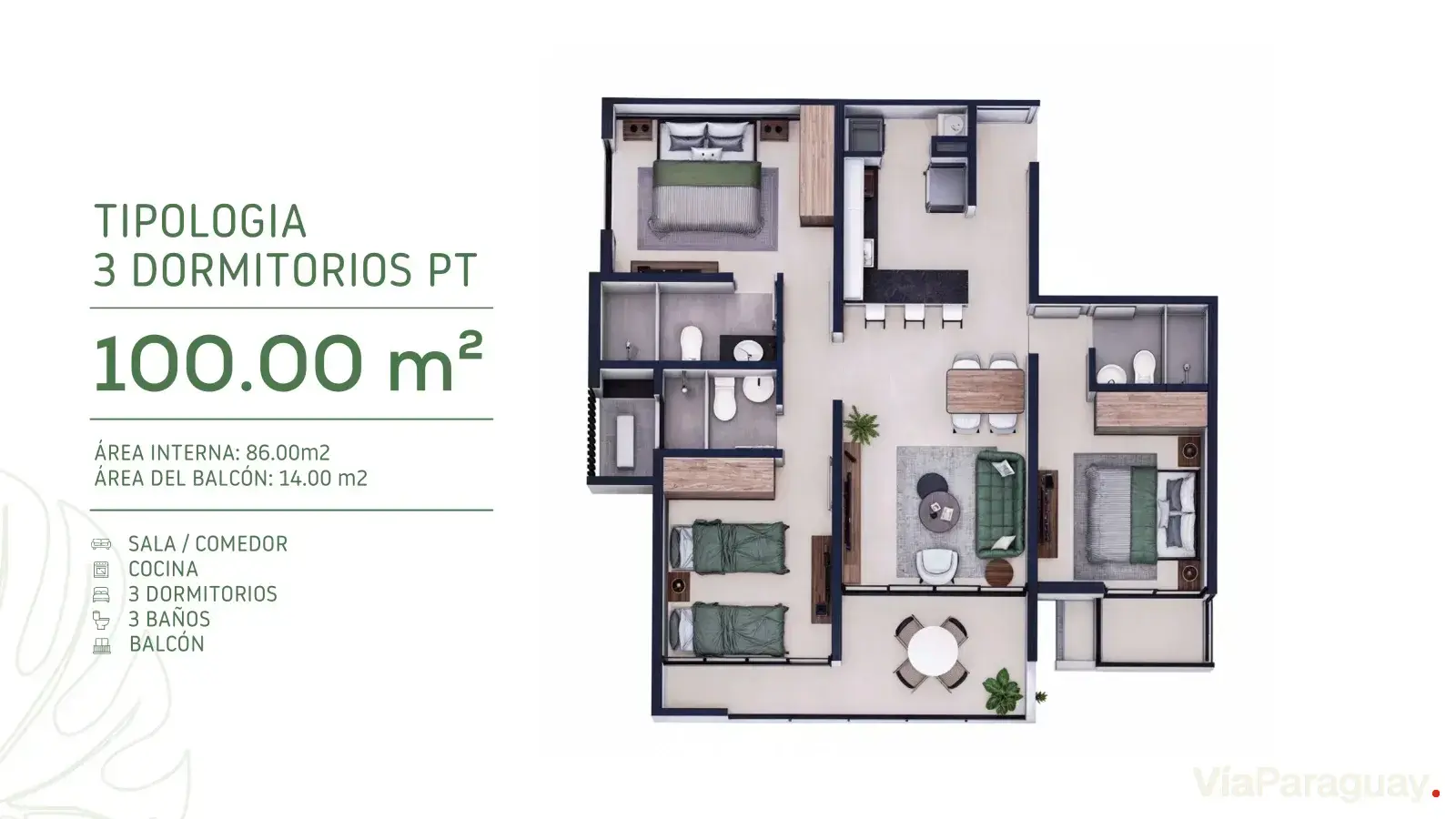 3 Dormitorios Penthouse — 100 m²