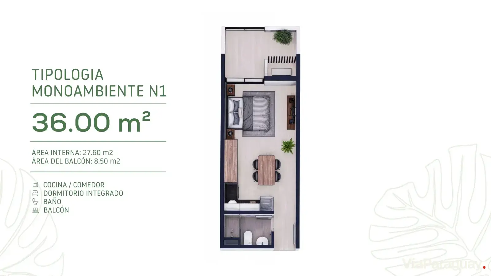 Monoambiente N1 — 36 m²
