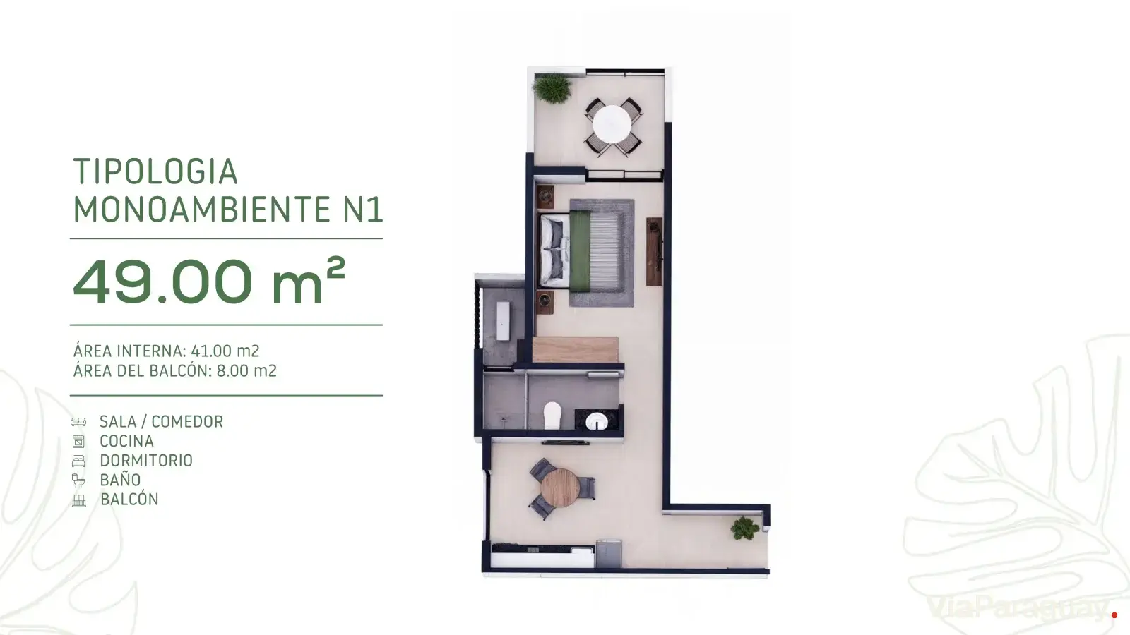 Monoambiente N1 — 49 m²