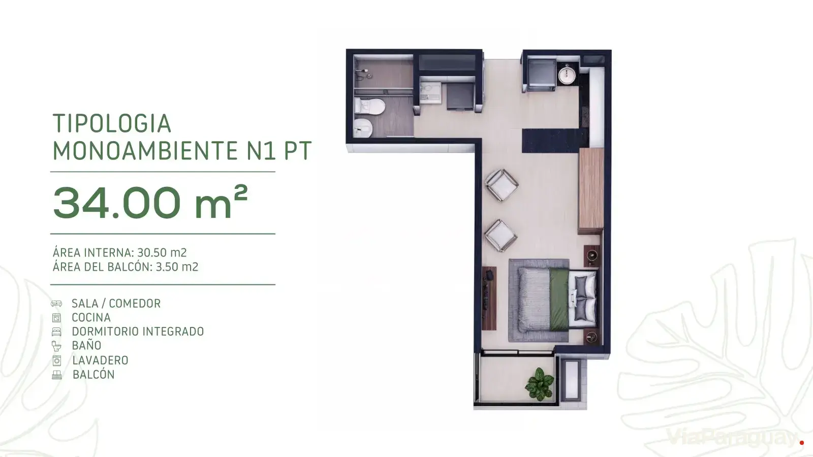 Monoambiente N1 PT — 34 m²
