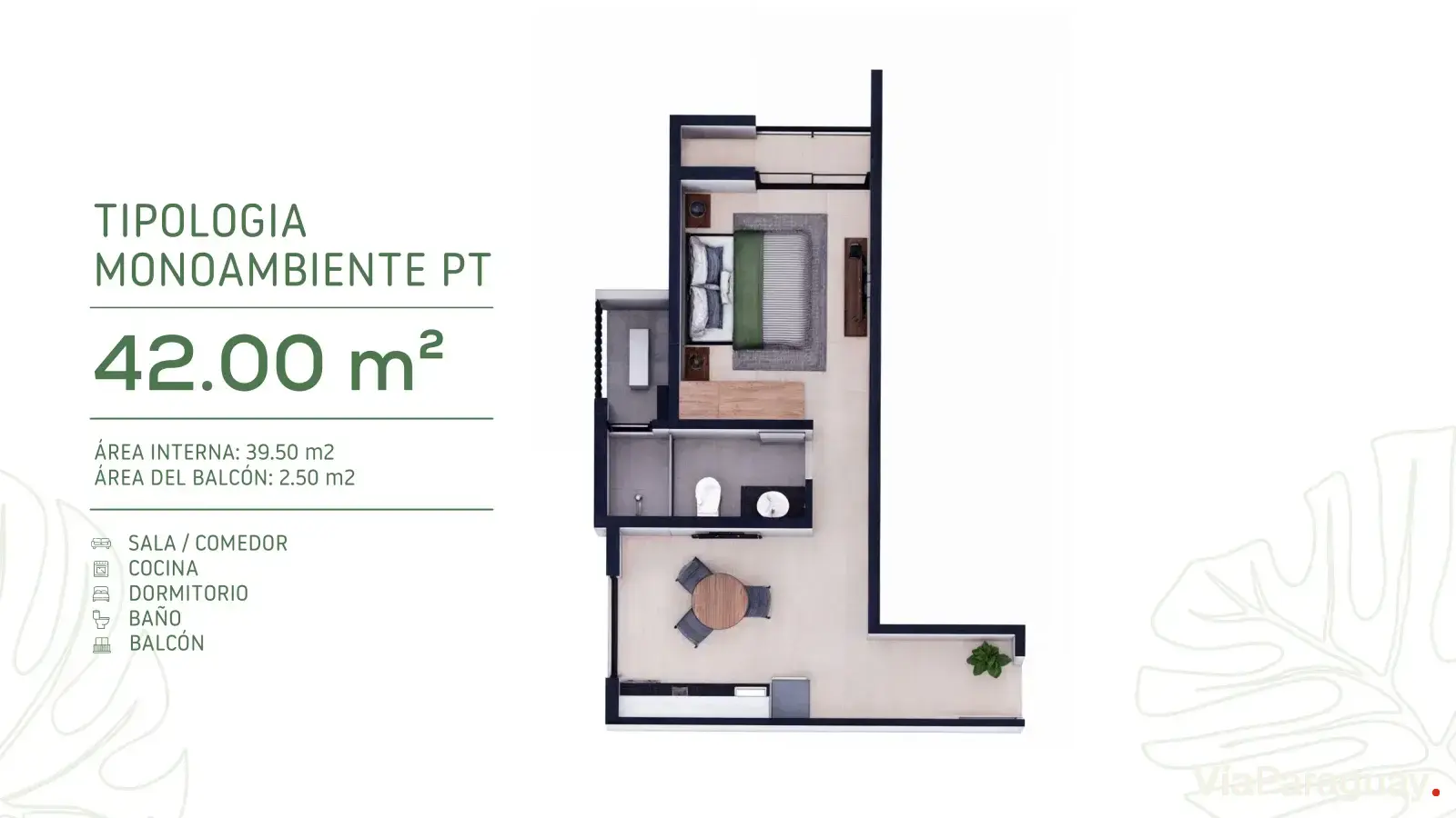 Monoambiente Penthouse — 42 m²