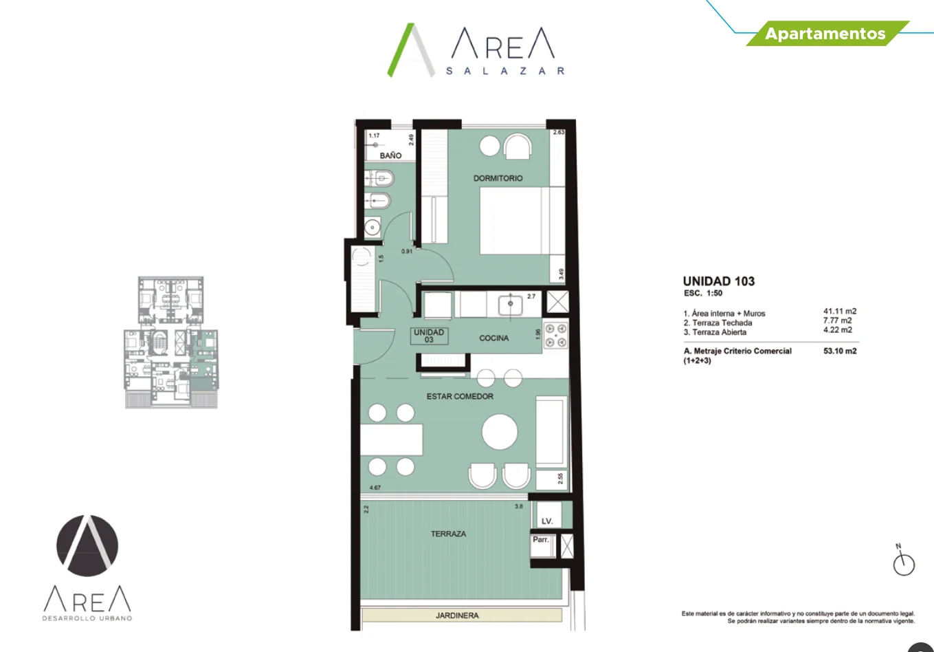 1 dormitorio — 53,10 m² | Orientación Norte