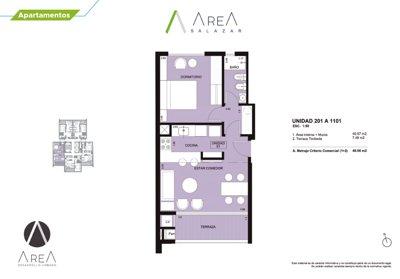 1 dormitorio — 48,06 m² | Orientación Norte