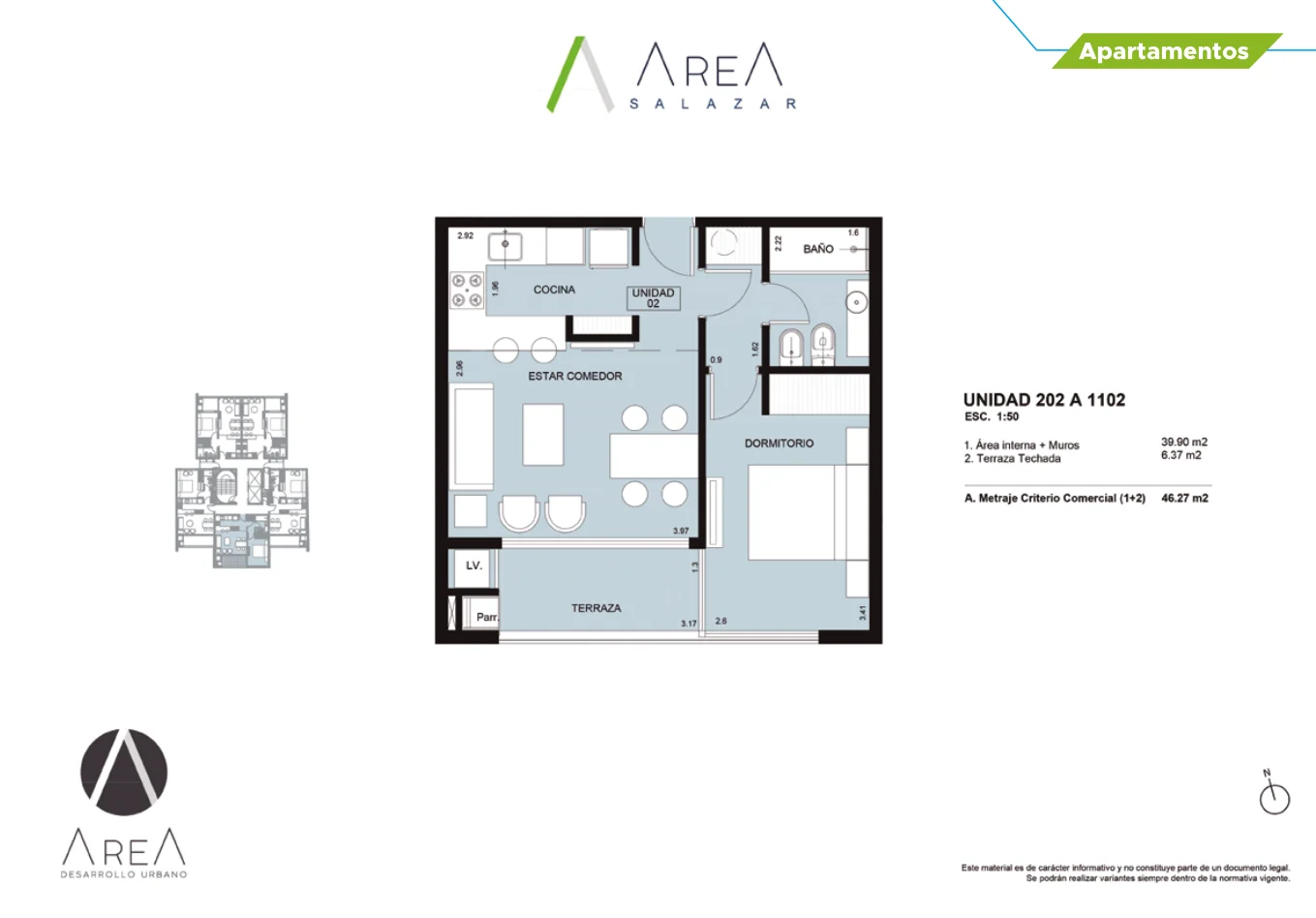 1 dormitorio — 46,27 m² | Orientación Norte