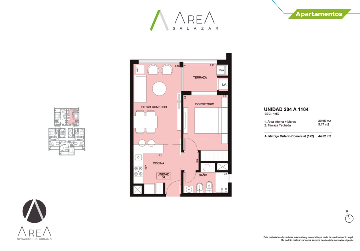 1 dormitorio — 44,82 m² | Orientación Sur