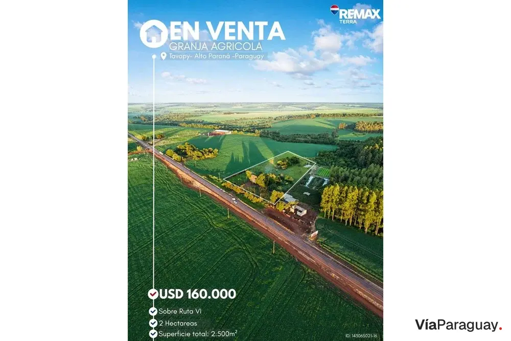 Terreno de 2 hectáreas en venta en Tavapy, Alto Paraná