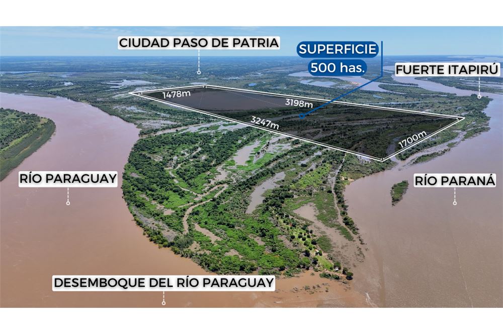 Terreno de 500 hectáreas en venta sobre el Río Paraná