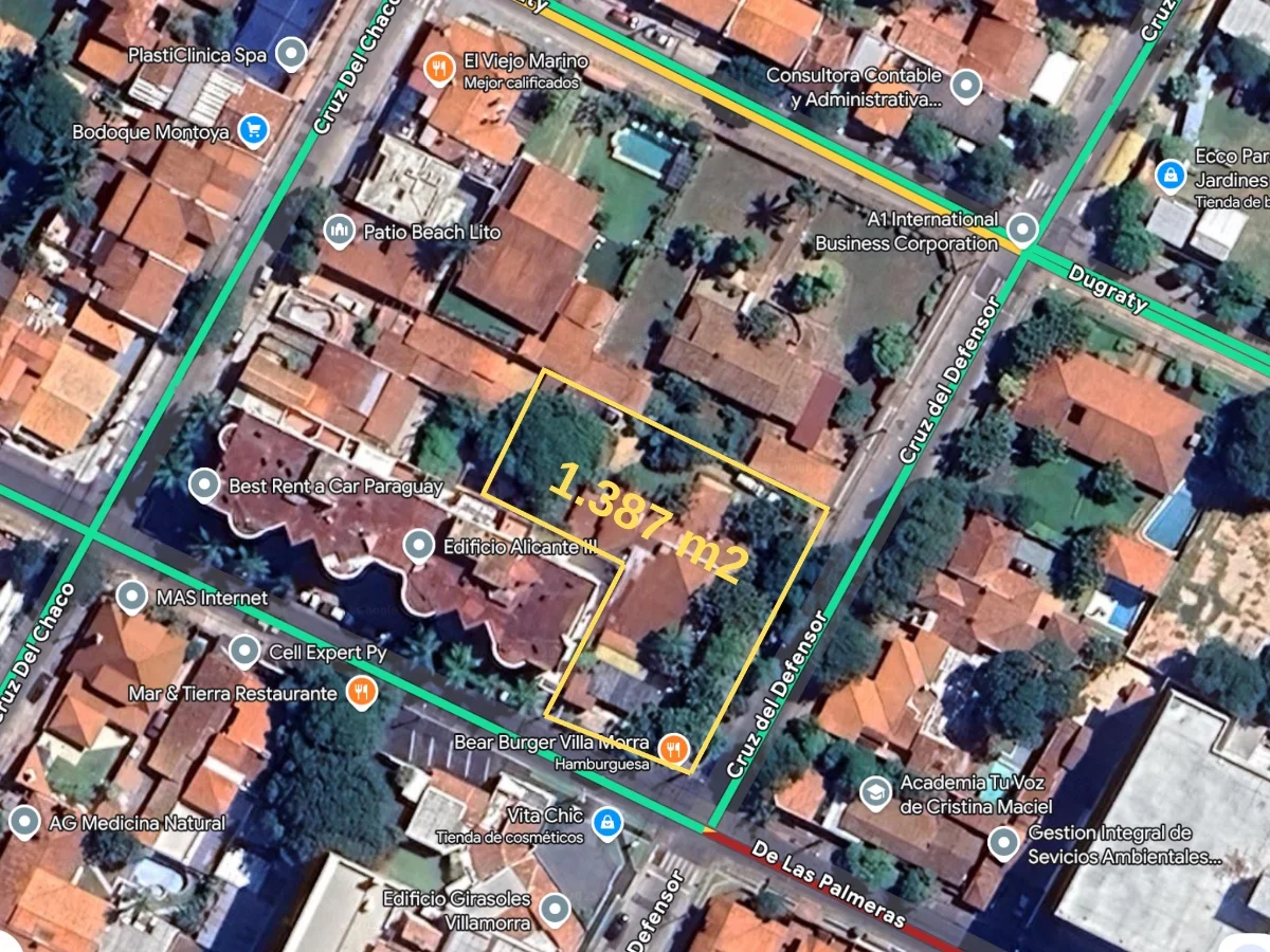 Terreno en esquina en venta en Recoleta, Asunción – 1.387 m²