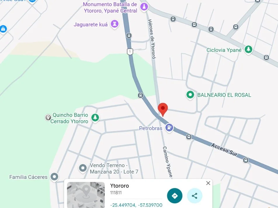 Terreno de esquina no Acceso Sur e Av. Ytororó, Ypané