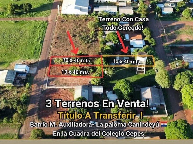 Três terrenos à venda no Barrio María Auxiliadora, La Paloma, Canindeyú