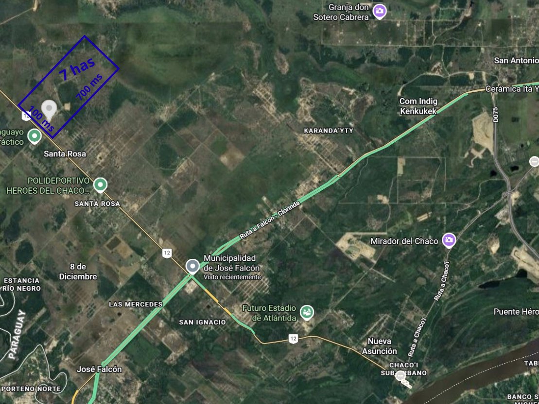 7-Hectare Land Plot on Ruta 12 in José Falcón