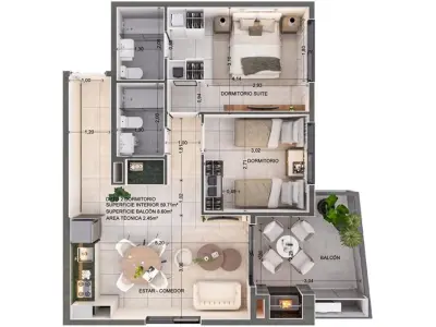 Departamento de 2 dormitorios en venta en Herrera, Asunción 3